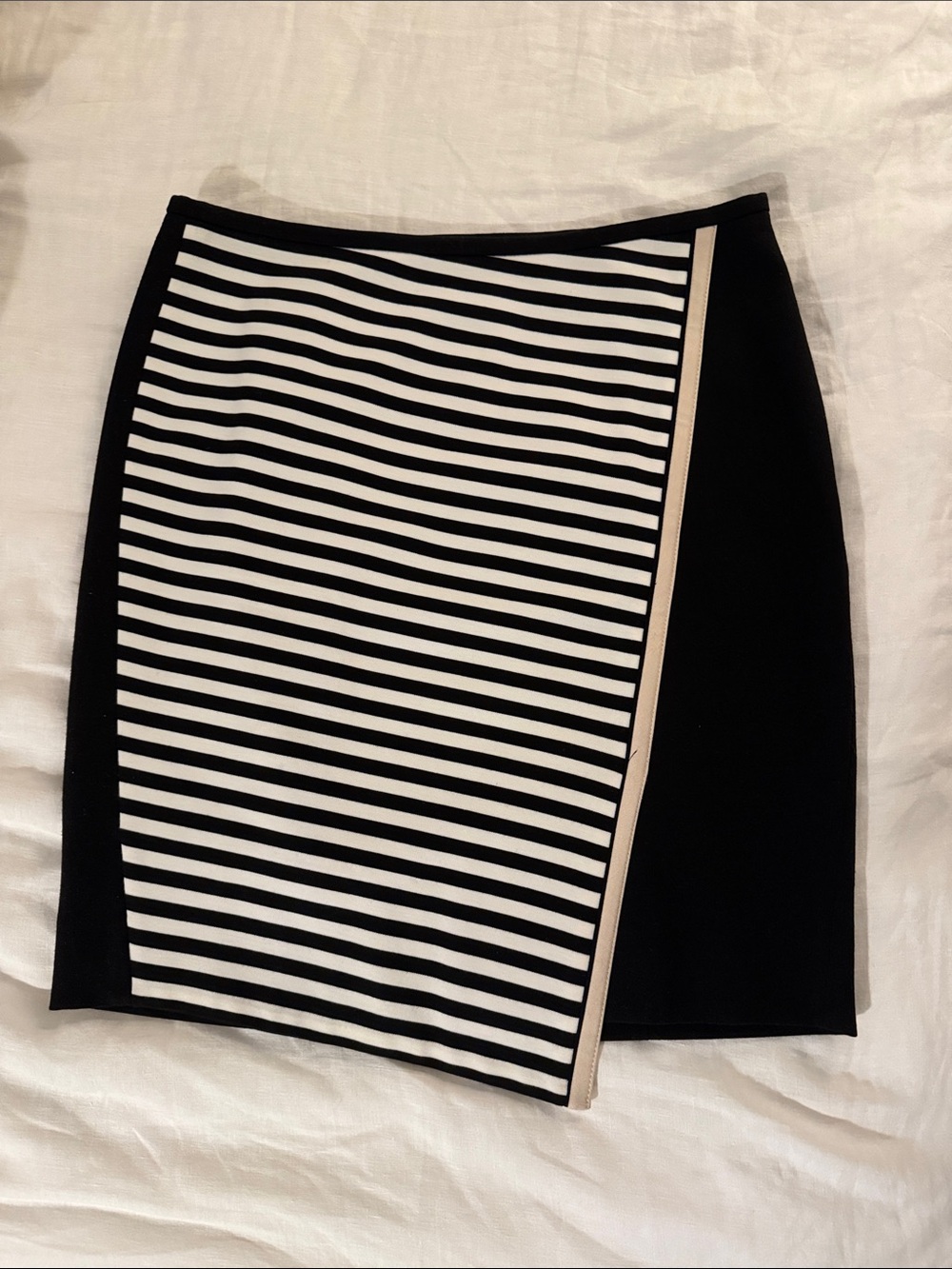 WHBM Black & White Striped Asymmetrical Stretch Knit Skirt
